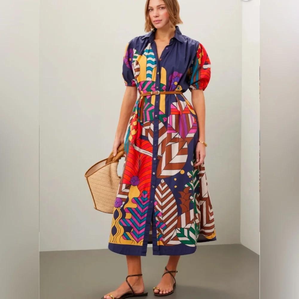 CAROLINA K Geometric Cotton Button Front
Valerie Pleated Kaftan Gown Dre… - Picture 7 of 12